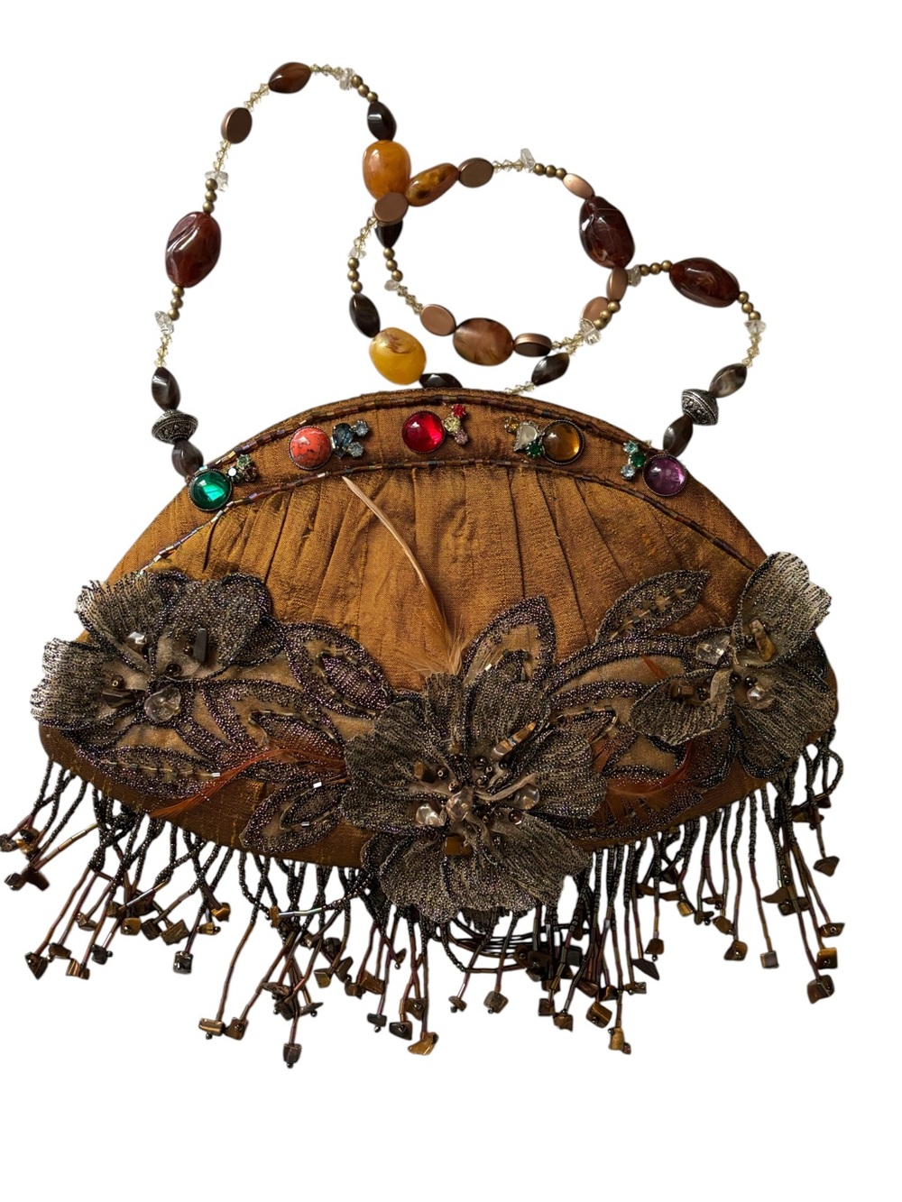 MARY FRANCES VINTAGE Silk Beaded Fringe Bag Purse